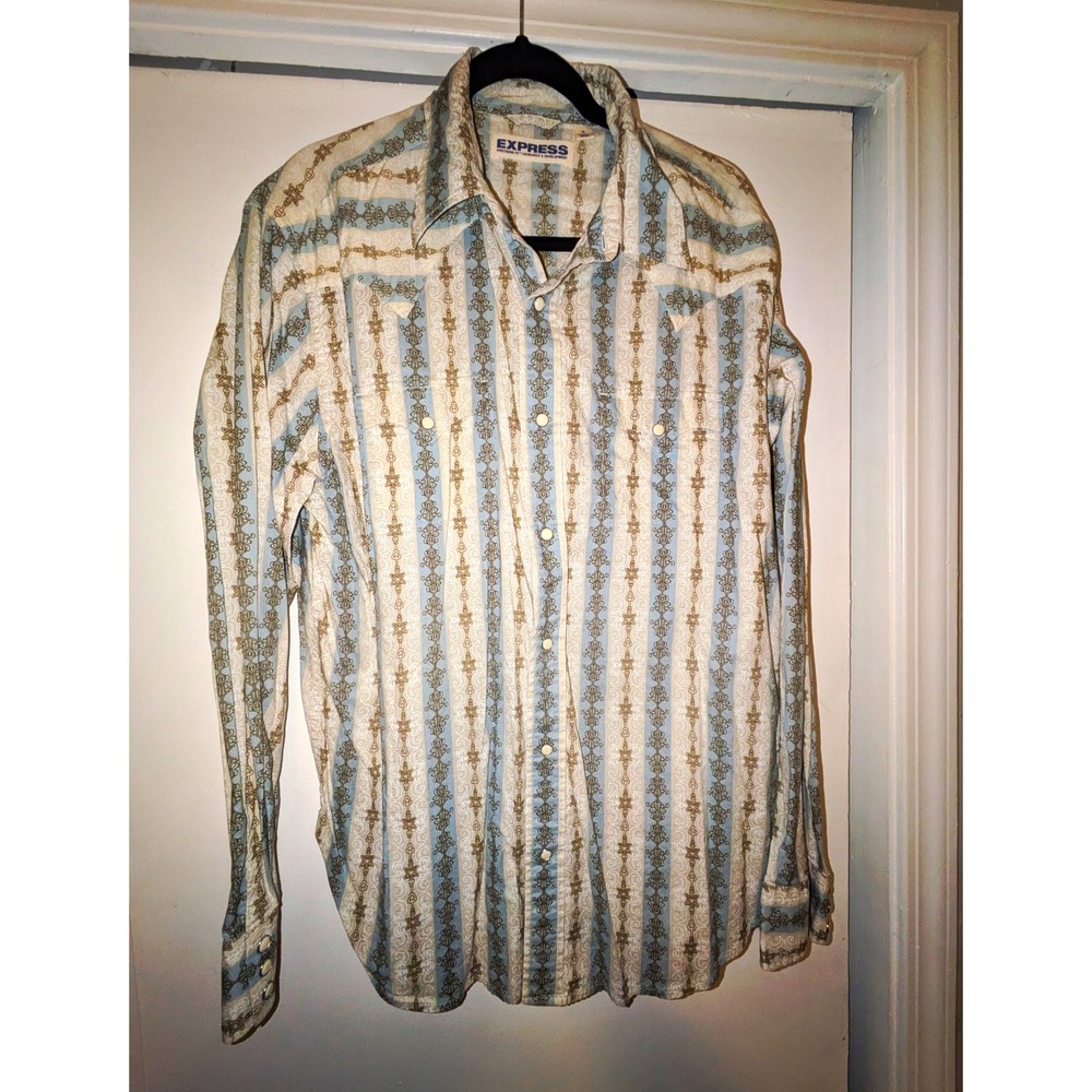 Express Men's XL Striped Long Sleeve Button-Up Cotton Woven Point Collar